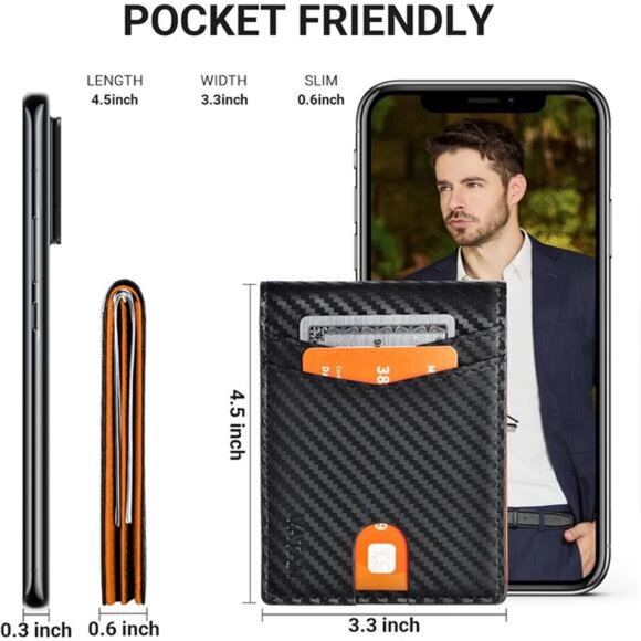 Wallet for Men, Mens Minimalist Wallet Credit Card Holder, Slim Leather - Picture 4 of 8